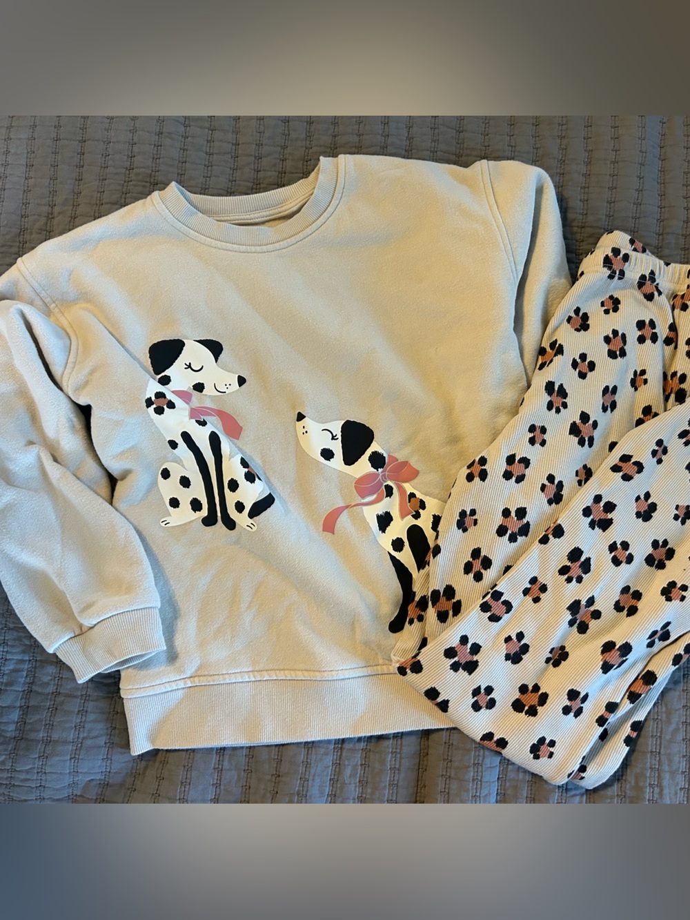 wonder nation Cream Pajama Set with Dalmatian Graphic and Pink Accents.
